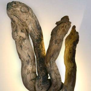 3 Sculptures en bois peint, socle acier 