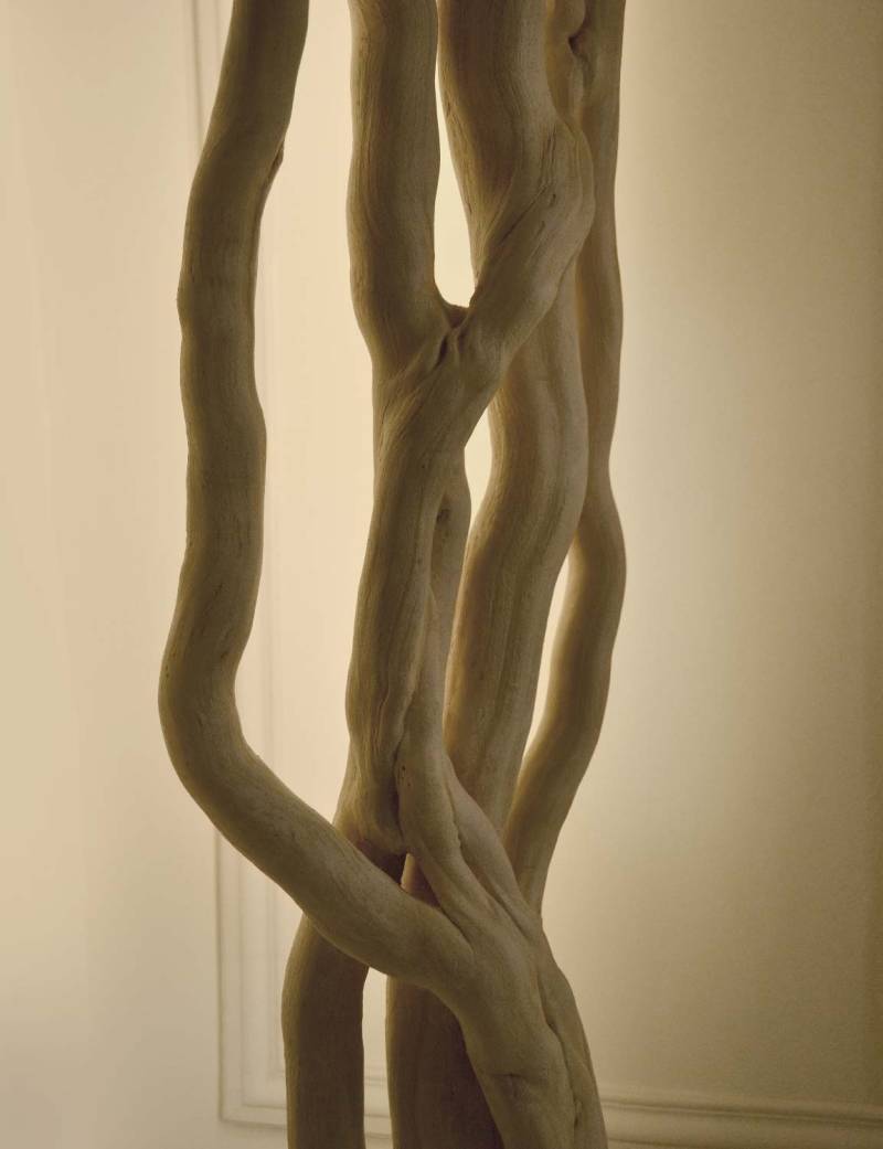 Luminaire en bois flotté, design brut et naturel par le sculpteur et artiste français Frédéric Ansermet