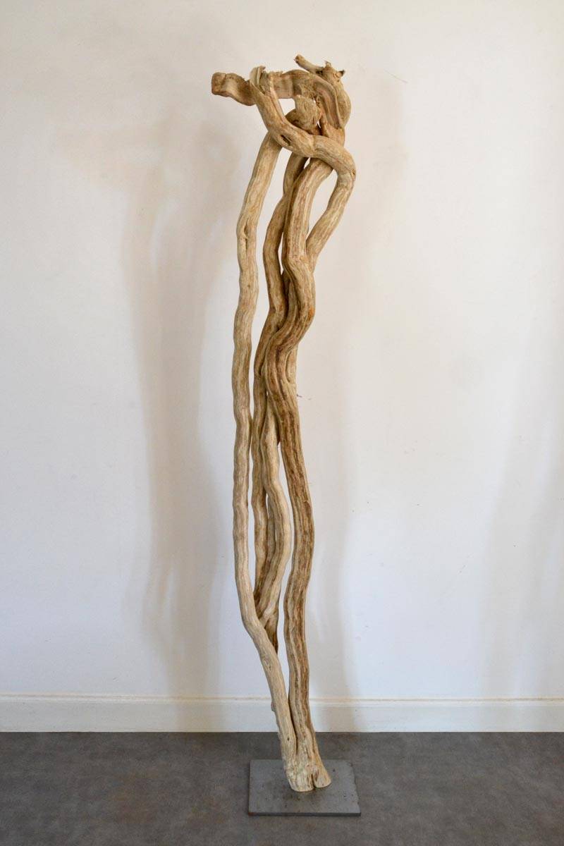 Luminaire LED en bois brut, bois flotté naturel par le sculpteur et artiste français Frédéric Ansermet