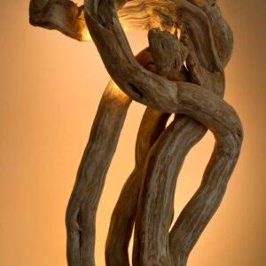 Luminaire LED en bois brut, bois flotté naturel par le sculpteur et artiste français Frédéric Ansermet