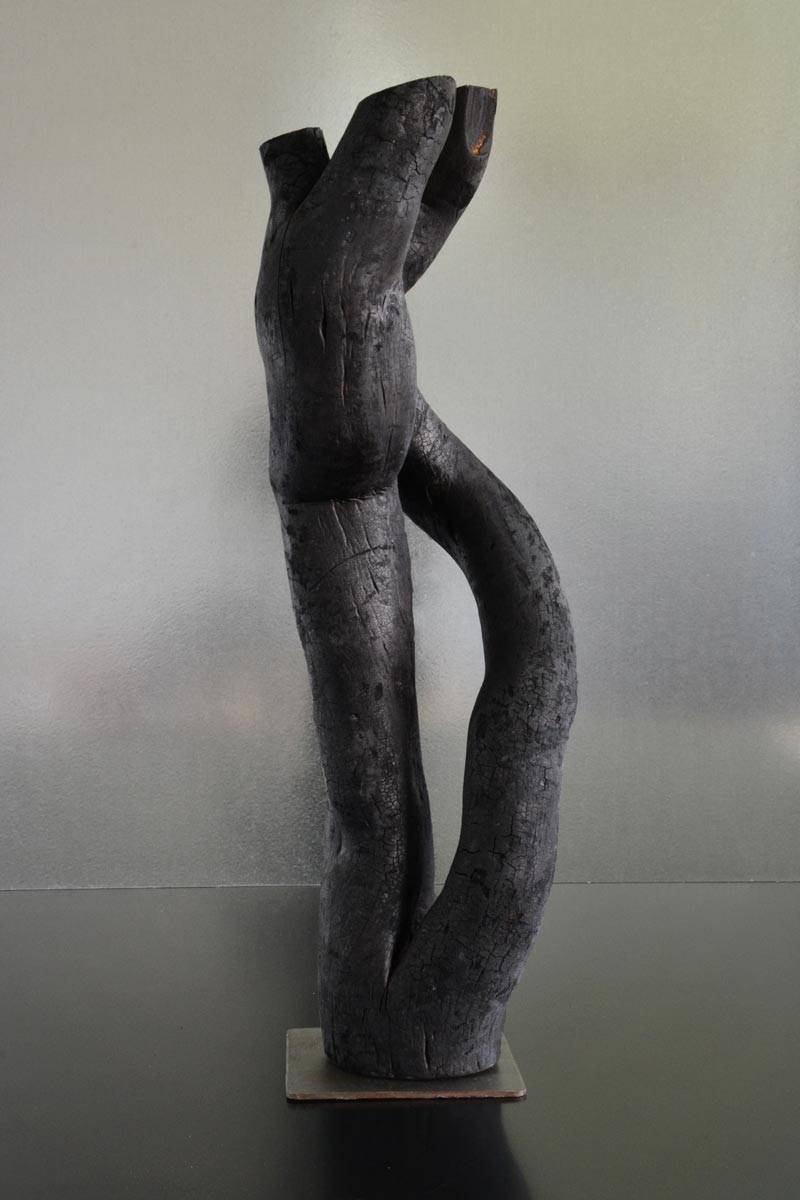 Sculpture en bois brulé par l'artiste Frédéric Ansermet.