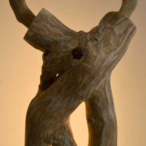 Sculpture bois naturel, Silex, socle acier